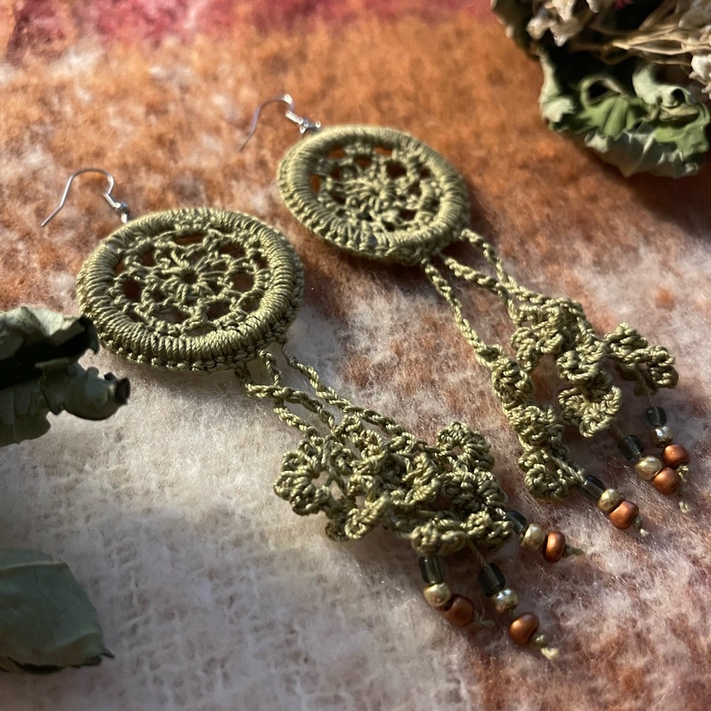 Crocheted Vineyard Garden Earrings - Picture 5 of 7